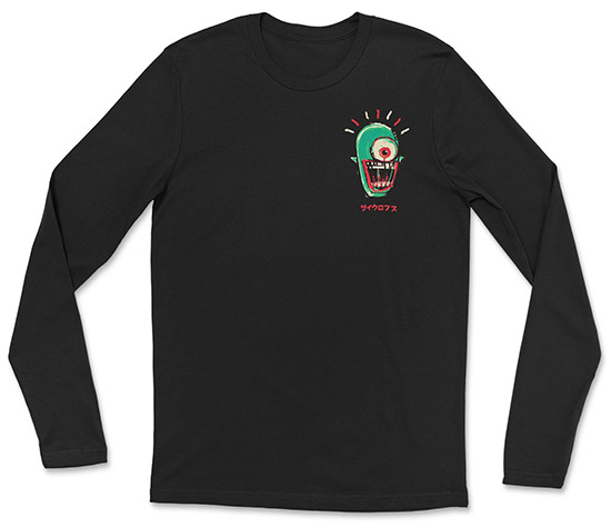 Front of the black long-sleeve T-shirt inspired by Steve Dressler's Hitotsu-Me Giant
