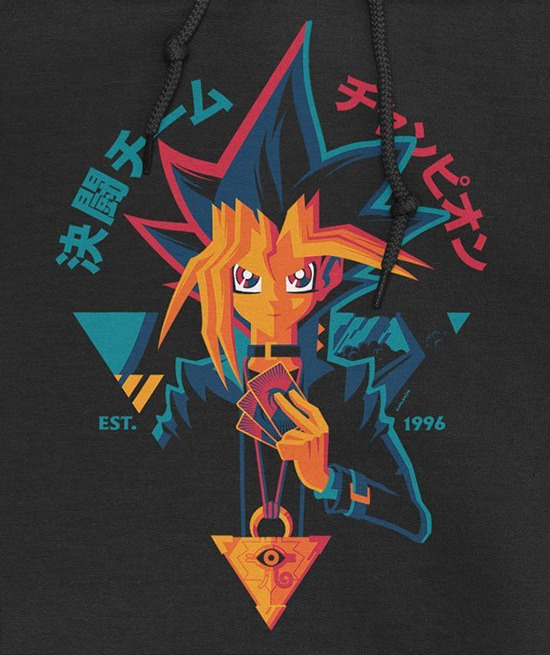 Close-up of the design on the hoodie inspired by Tom Whalen's King of Games