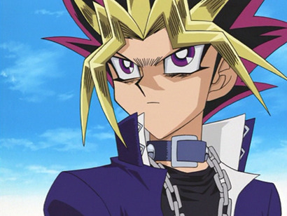 Yami Yugi with a stern expression on his face after winning a duel in episode 142